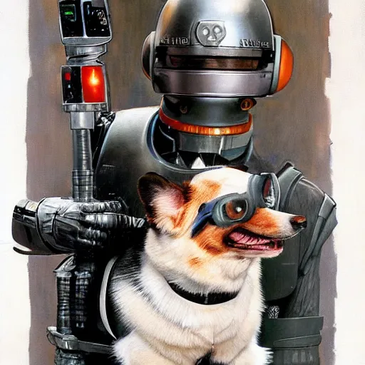 Prompt: Norman Rockwell portrait of corgi as Robocop, detailed, 4k