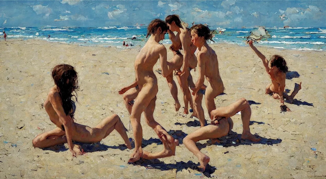 Image similar to on the beach, painting by denis sarazhin