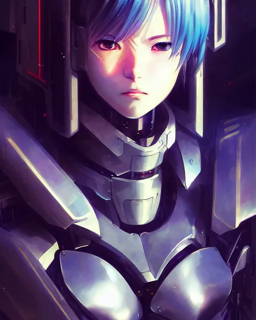 Image similar to portrait Anime Girl in mecha armor in night tokyo Sharp fine face pretty face, realistic shaded Perfect face, fine details. Anime. cyberpunk realistic shaded lighting by katsuhiro otomo ghost-in-the-shell, magali villeneuve, artgerm, rutkowski Jeremy Lipkin and Giuseppe Dangelico Pino and Michael Garmash and Rob Rey