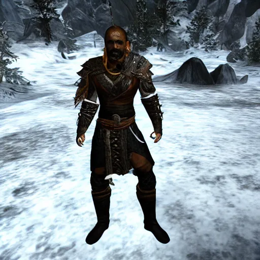 Image similar to character screenshot of ufc commentator john anik dc in skyrim, mage armor, npc talking, wilderness, 1 0 8 0 p, bokeh, elder scrolls v, detailed, dialog text