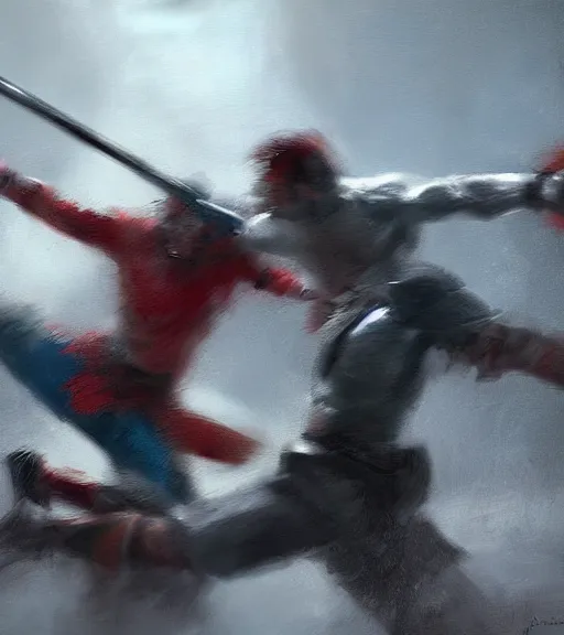 Image similar to high quality high detail painting by alberto mielgo and jaime jones, fight scene, cinematic, hd