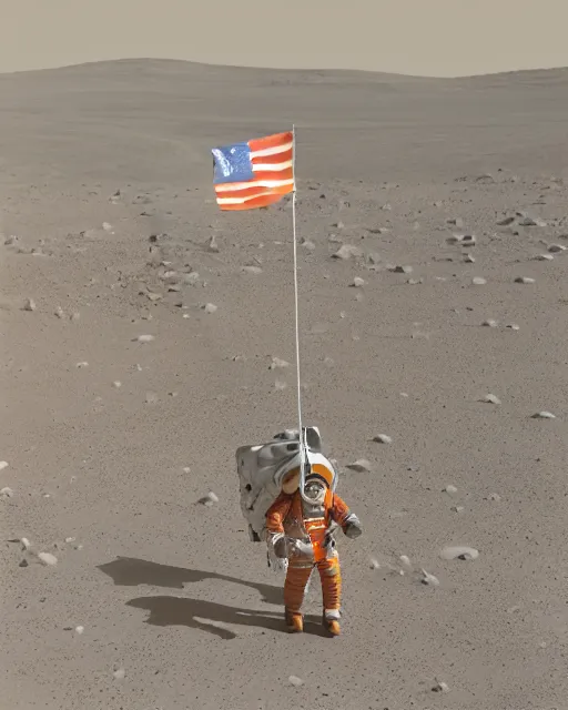 Image similar to An Indian astronaut planting the Indian flag on the surface of Mars, 3d render, digital art