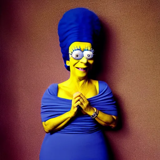 Image similar to uhd photorealisitc candid photo of marge simpson. photo by annie leibowitz and steve mccurry