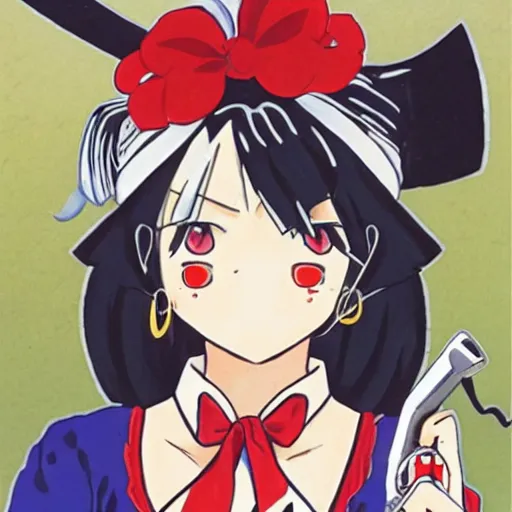 Image similar to Kagome Higurashi as a cowgirl with a beautifully stylized revolver, Royal Armouries, Inuyasha, art by Rumiko Takahashi