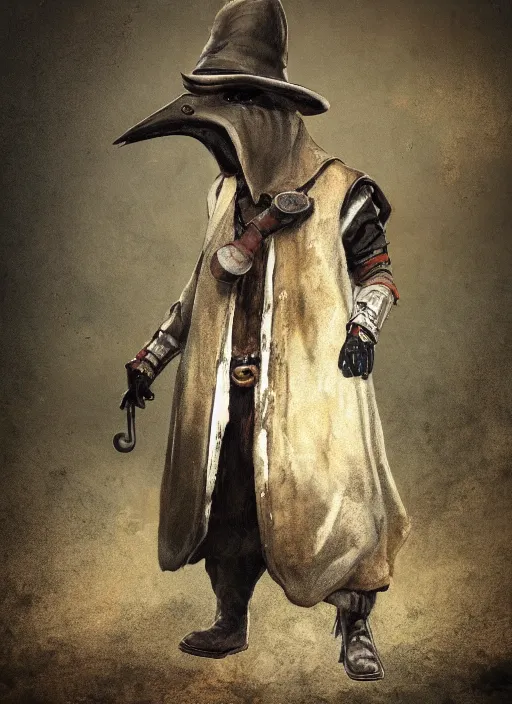 Prompt: detailed full body concept art illustration, dark soft focus, plague style oil painting on canvas of an anthropomorphic capybara cowboy plague doctor in full intricate clothing, biomutant, dystopian, micro detail, octane render, 4K