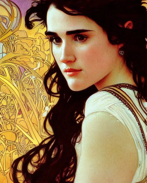 Prompt: highly detailed portrait of jennifer connelly by Alphonse Mucha 4k resolution