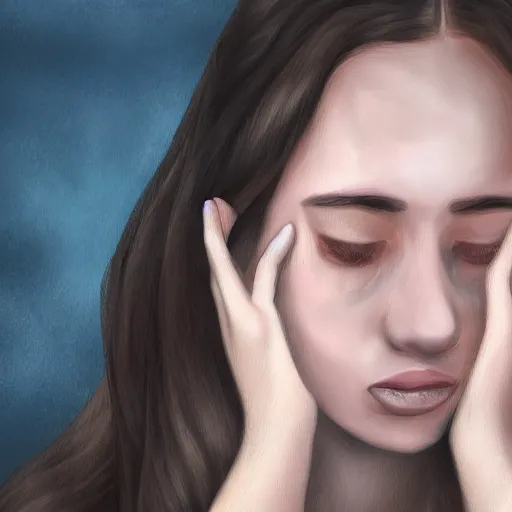 Prompt: a young woman crying while holding a broken heart, sad, despair, heartbreak, pain, hurt, emotional, detailed, digital painting