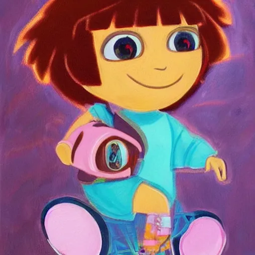 Image similar to a cross between ramona flowers and dora the explorer as a highly detailed oil paiting