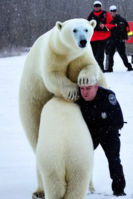 Image similar to A polar bear getting arrested by the police