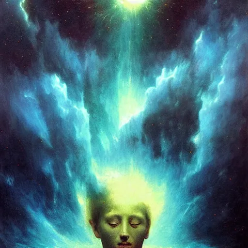 Prompt: detailed portrait of a nebula explosion, artstation, bouguereau, beksinski, in africa, cinematic