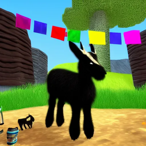 Image similar to a black goat in viva pinata, screenshot, xbox 3 6 0, 3 d