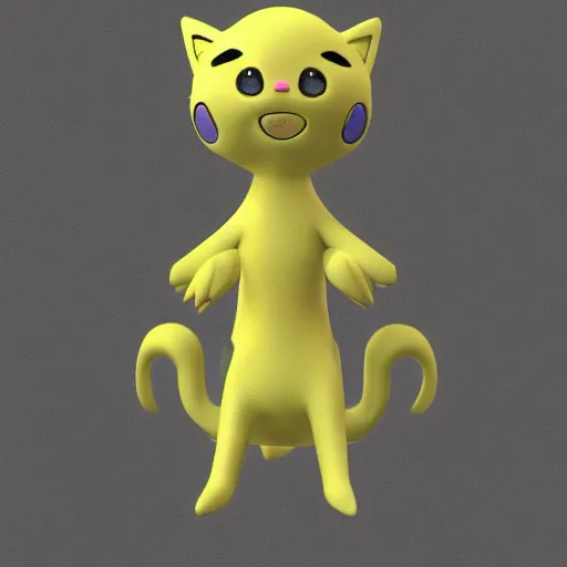 Prompt: 3D render of a cute electric type cat based pokemon, digital art