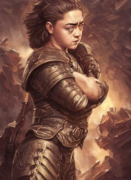 Image similar to angry Maisie Williams as a ruggedly muscled handsome heroine, intricate, elegant, highly detailed, centered, digital painting, artstation, concept art, smooth, sharp focus, illustration, artgerm, donato giancola, Joseph Christian Leyendecker, WLOP, Artgerm