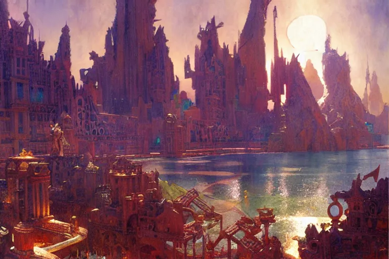 Image similar to atlantis city, painting by gaston bussiere, craig mullins, j. c. leyendecker, tom of finland