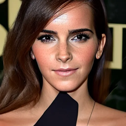 Image similar to a woman who is a genetic combination of kim kardashian and emma watson face and upper - body focus