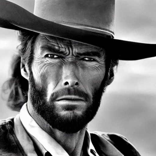 Image similar to clint eastwood squinting at high noon in the style of a clint eastwood movie, the good, the bad and the ugly, clint eastwood, steven seagal, bud spencer, donald trump, glory days, patriotism