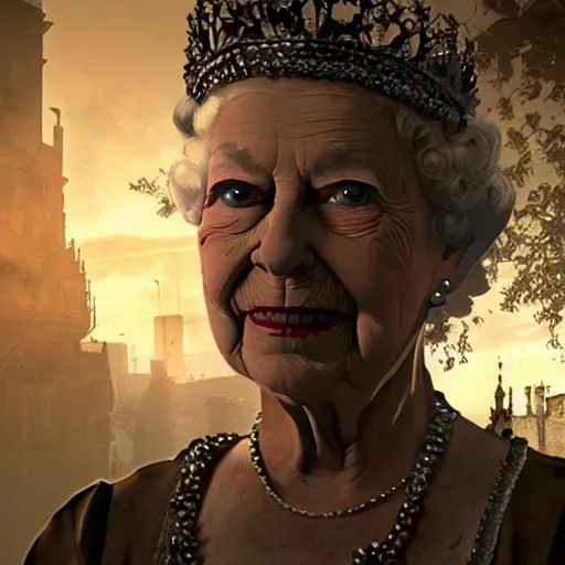 Image similar to Queen Elizabeth as an NPC in Dying Light, gameplay screenshot, insanely detailed face