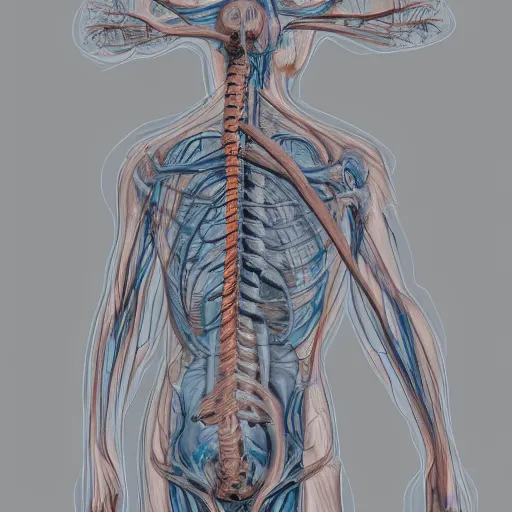 Image similar to how the nervous system works, sketch, medical drawing with annotations, digital Painting, artstation, ultradetailed