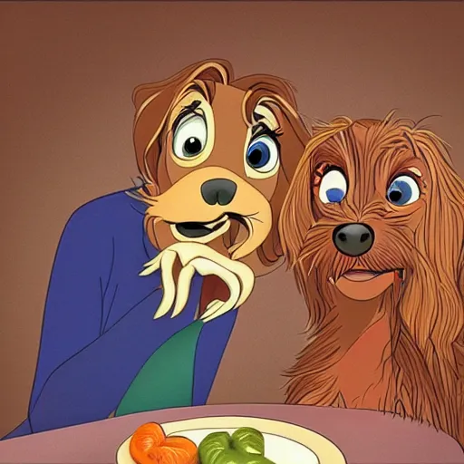 Image similar to kevin heart and melissa mcarthy lady and the tramp spaghetti, human, highly detailed, realistic style