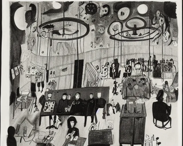 Image similar to the horror of beaurocracy, papers, horror, desks, office, waiting, stress, frustration, anger, crowded, harsh cinematic lighting, high qulity, 4 k, by charles addams and hilma af klint and affandi