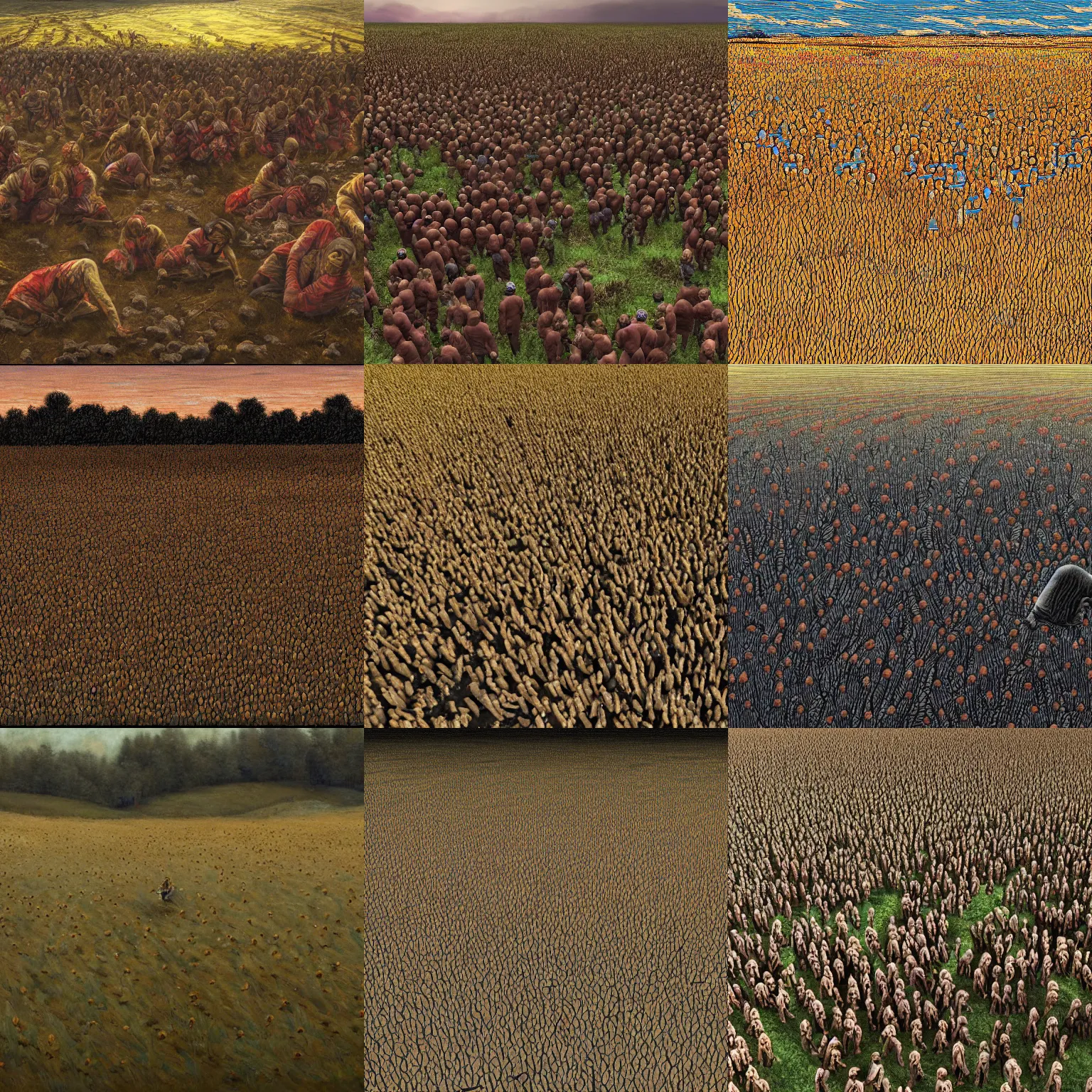 Prompt: a field of agony and suffering, 8 k, ultra detailed