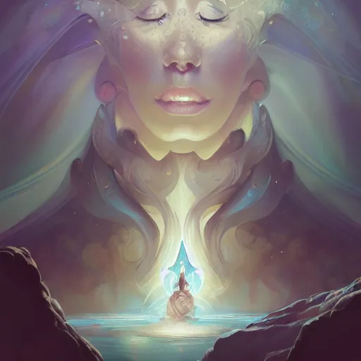 Prompt: a beautiful emanation from angelarium, portrait, centered composition, by pete mohrbacher and artgerm and wlop, digital art, highly detailed, intricate, fantasy, mystical, smooth, sharp detail, Trending on Artstation HQ, deviantart, unreal engine, 4K UHD image