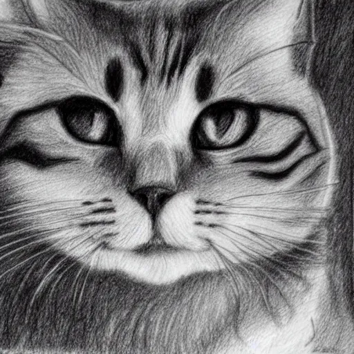 Image similar to sad cat highly pencil sketch detailed, smooth, sharp focus