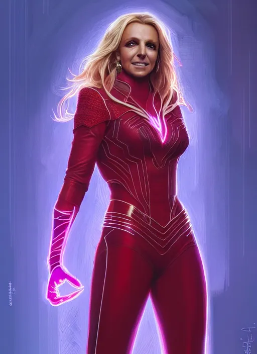 Image similar to britney spears as scarlet witch, intricate, elegant, glowing lights, highly detailed, digital painting, artstation, glamor pose, concept art, smooth, sharp focus, illustration, art by artgerm and greg rutkowski, artey freytag