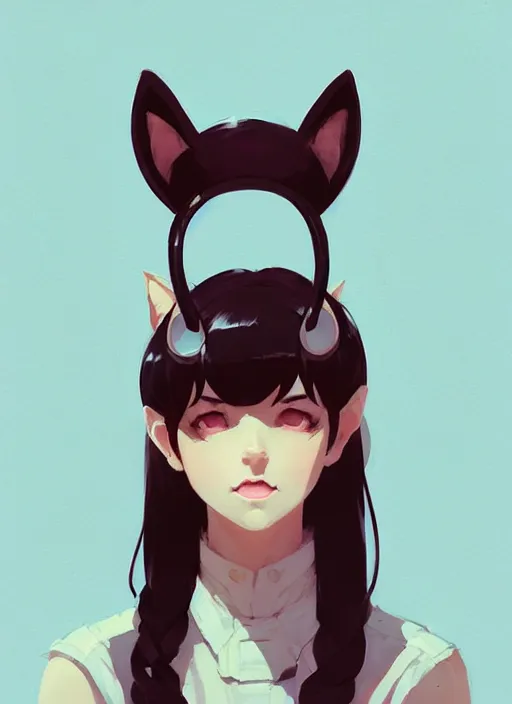 Image similar to portrait of cute catgirl with cat ears, by atey ghailan, by greg rutkowski, by greg tocchini, by james gilleard, by joe gb fenton, by in kaethe butcher, dynamic lighting, gradient light blue, brown, blonde cream and white color in scheme, grunge aesthetic