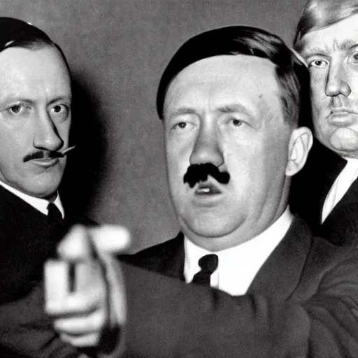 Image similar to hitler and trump posing for camera, selfie, black and white