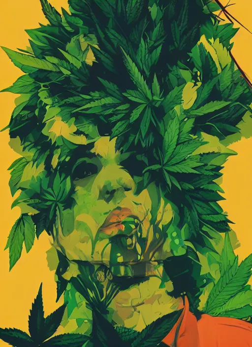 Image similar to profile picture by sachin teng x supreme, marijuana, organic painting, asymmetrical, green, marijuana smoke, matte paint, hard edges, energetic