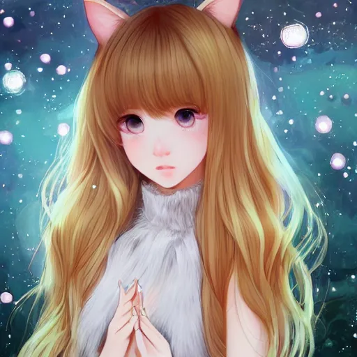 Image similar to realistic beautiful gorgeous natural cute Blackpink Lalisa Manoban blonde hair cute fur blonde cat ears in maid dress outfit golden eyes artwork drawn full HD 4K highest quality in artstyle by professional artists WLOP, Taejune Kim, Guweiz, ArtGerm on Artstation Pixiv