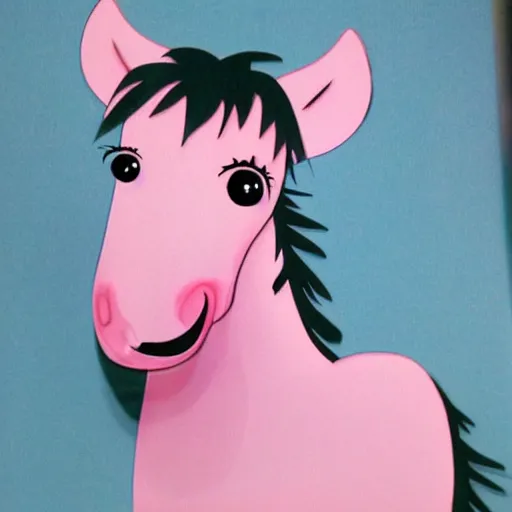 Image similar to hybrid between Jim Carrey and a pink horse, Jim Carrey mixed with a pink horse, shocked expression