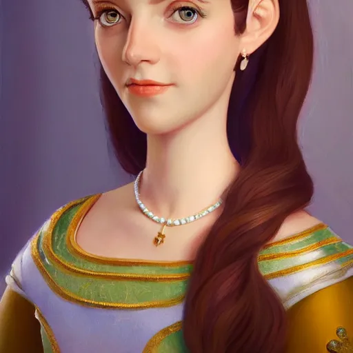 Prompt: a portrait of a jewish princess in a disney movie, oil painting, pale colors, high detail, 8 k, wide angle, trending on artstation,