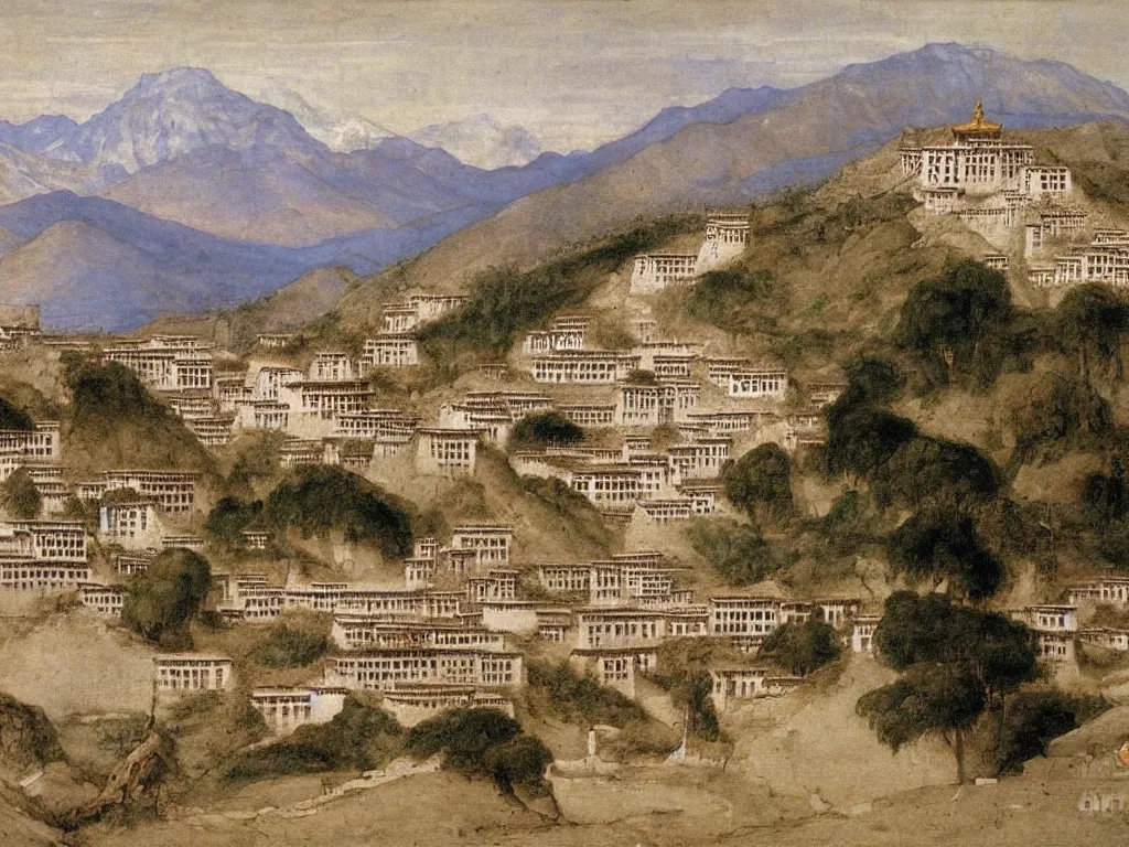 Prompt: View of the old Lhasa. Painting by Arnold Bocklin