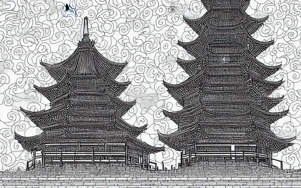 Prompt: large chinese buddhist pagoda in park, vector art, minimalism,