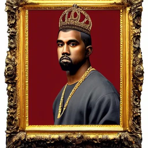 Prompt: a renaissance style portrait painting of kanye west wearing a crown