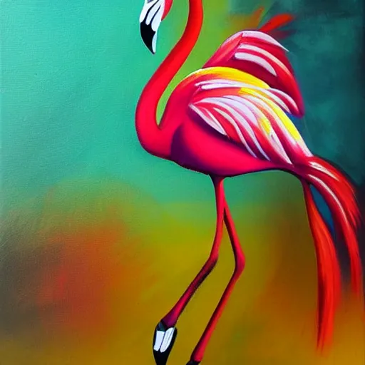 Prompt: flamenco flamingo, vibrant color!! oil painting