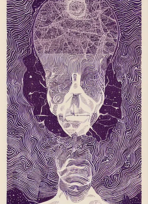 Image similar to A wandering mind, screen print, art by Gustavo Bernal, Garavato