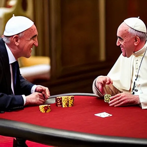 Image similar to the pope playing poker with the devil