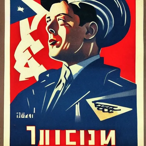 Prompt: 1940s Russian propaganda poster about Elon Musk