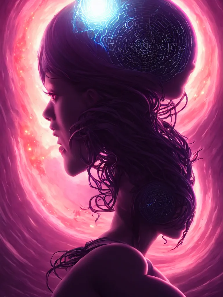 Image similar to azathoth girl save the earth, occlusion shadow, specular reflection, rim light, unreal engine, artgerm, artstation, art by hiroaki samura and ilya kuvshinov and ossdraws, intricate, highly detailed 8 k, cosmic horror illustration, extremely beautiful and aesthetic shape of face and body, movie poster