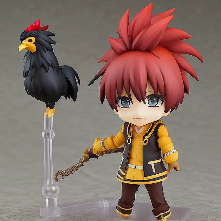 Image similar to one! anime nendoroid figurine of black rooster!!!!!!, fantasy, figurine, product photo