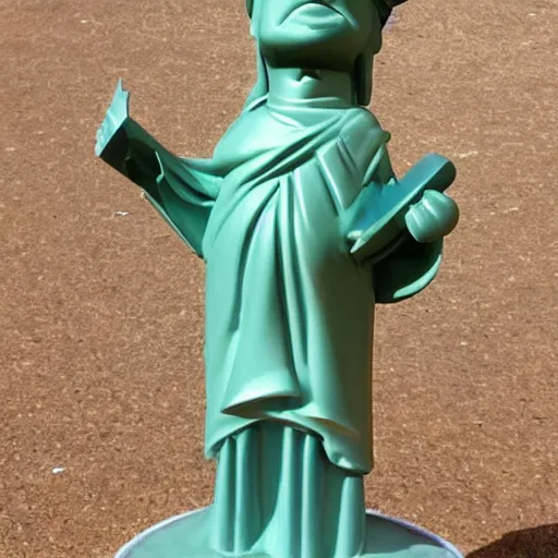 Image similar to cartoon statue of liberty, angry, flustered