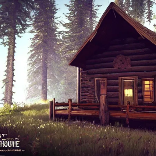 Image similar to a cabin in the woods unreal engine