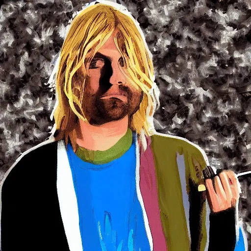 Image similar to digital painting of kurt cobain buying an expensive nft