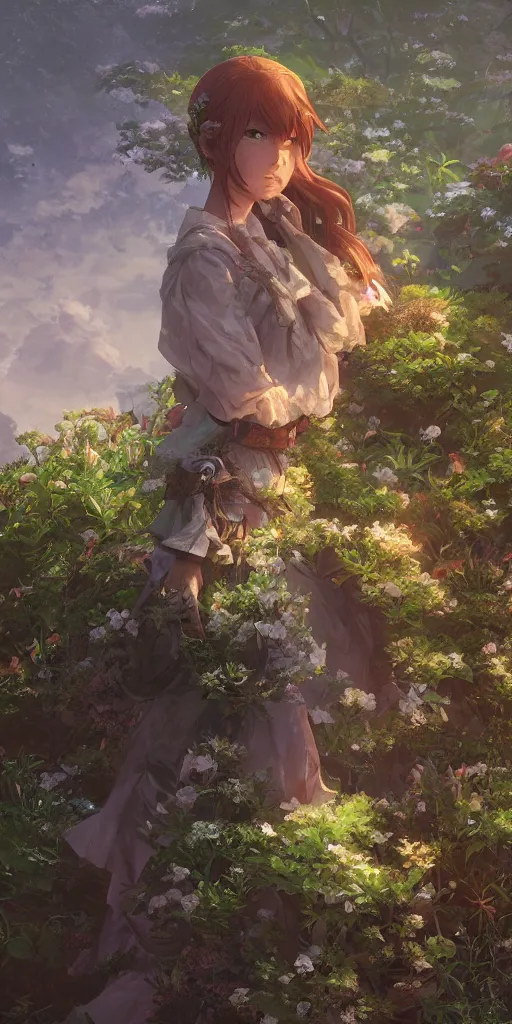 Image similar to a portrait of the emerald herald in the garden, intricate, tone mapped, ambient lighting, highly detailed, digital painting, concept art, sharp focus, by makoto shinkai and akihiko yoshida and wlop