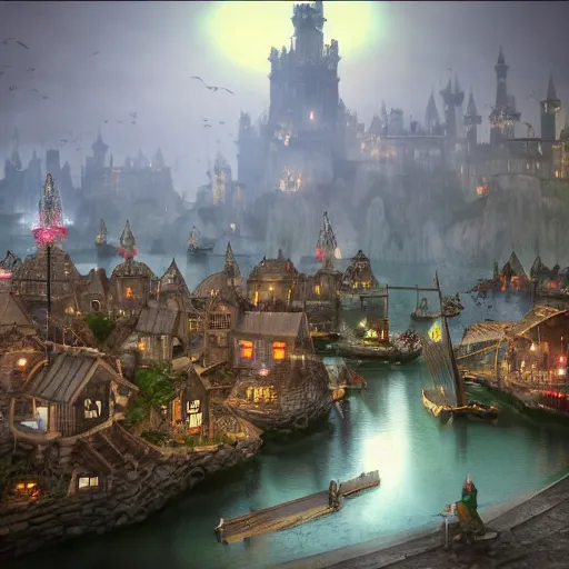 Image similar to floating town, medieval fantasy, 8k