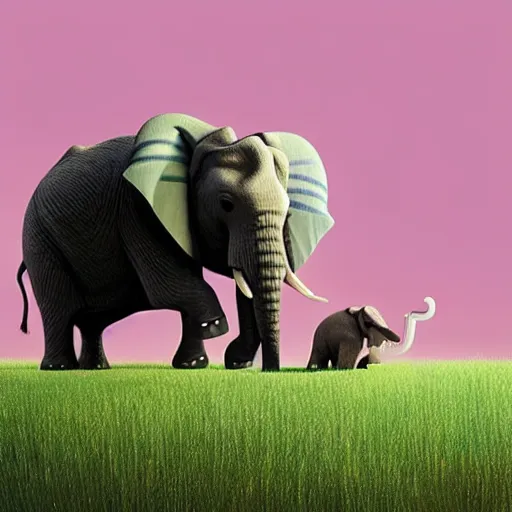 Image similar to an elephant on a green meadow art by Goro Fujita