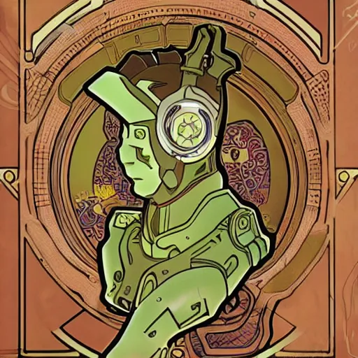 Image similar to art nouveau master chief in the style of alphonse mucha